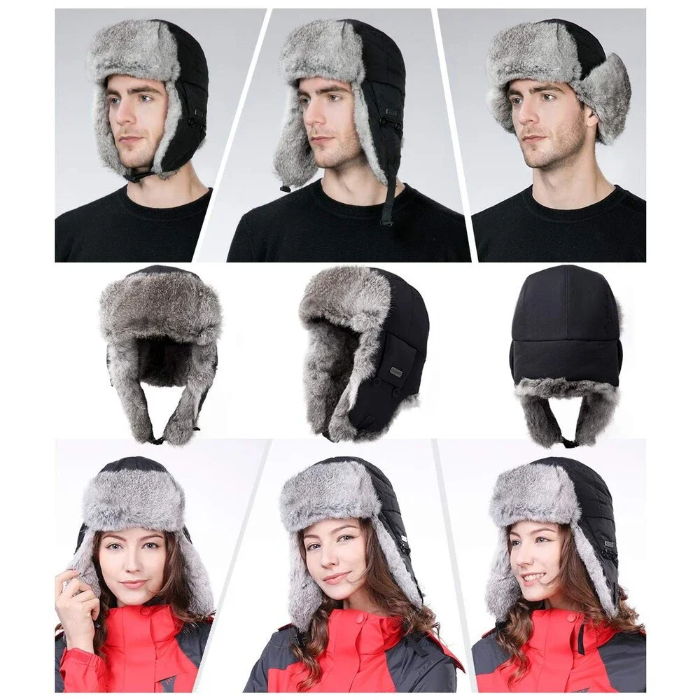 Comhats 100% Rabbit Fur Winter Trapper Ushanka Hat Waterproof (US, Alpha,